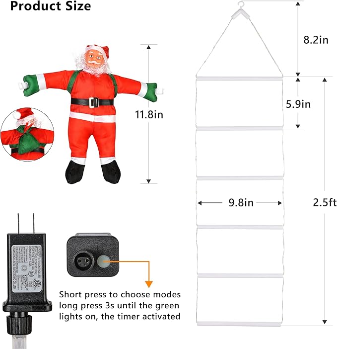Toodour LED Christmas Light - 2.5FT Christmas Decorative Ladder Lights with Santa Claus, Xmas Decorations Light for Indoor Outdoor, Window, Garden, Home, Wall, Xmas Tree Decor - White
