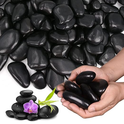 10Ib Black River Rocks for Landscaping-Polished Pebbles for Plants-Garden Decorative Stones-1-2" Large Plant Rocks,Ideal for Aquarium, Home Decor