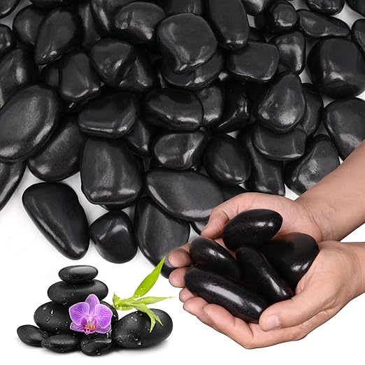 20Ib Black River Rocks for Landscaping-Polished Pebbles for Plants-Garden Decorative Stones-1-2 Large Plant Rocks,Ideal for Aquarium, Home Decor