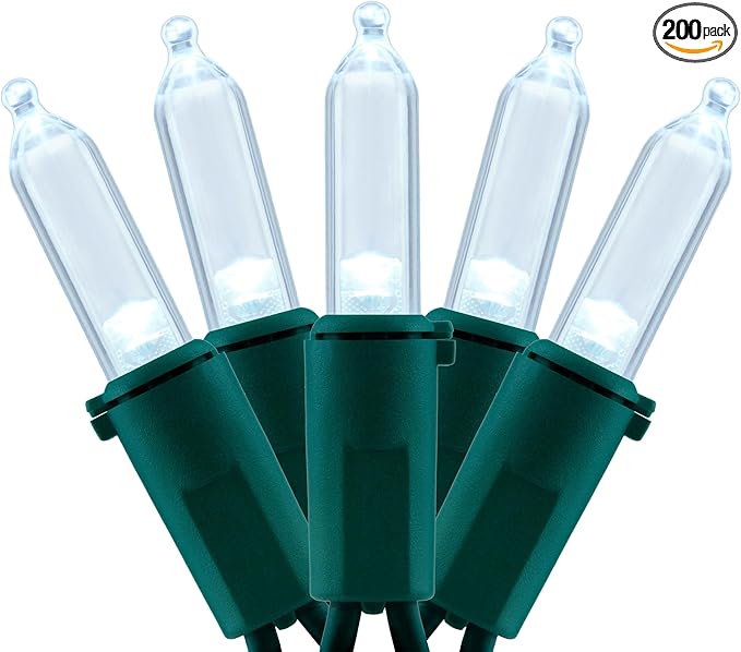 YULETIME 200 Count Cool White LED Christmas Lights, 66 Feet Green Wire UL Certified Commercial Grade Holiday String Light Set (Cool White)