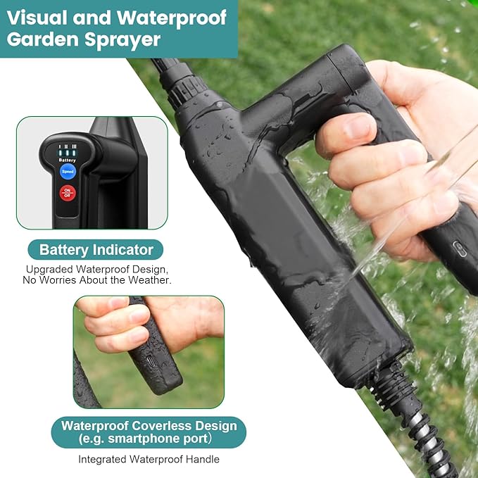 Battery Powered Sprayer 1.35 Gallon, 2025 Electric Garden Sprayer with 3 Adjustable Speeds, 4 Mist Nozzles, Rechargeable Handle, Retractable Wand with Adjustable Shoulder Strap for Weed Lawn