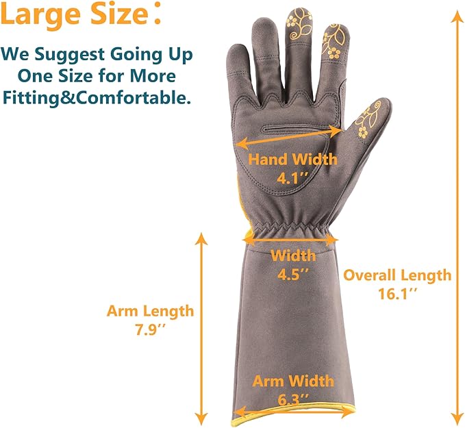 COOLJOB Thorn Proof Rose Pruning Garden Gloves for Women, Long Sleeve Padded Yard Work for Bush, Blackberry, Cactus, Heavy Duty/Puncture Resistant/Machine Washable, Large, Yellow