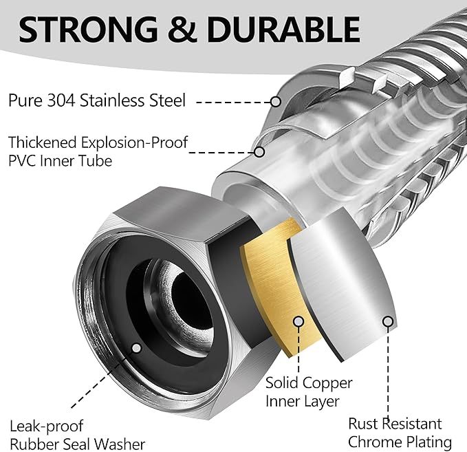 65 ft Garden Hsoe - 2025 New 304 Stainless Steel Garden Hose with 10-Function Spray Gun, 3/4'' Copper-Chrome Fittings – Lightweight, Durable, and Kink-Free, Metal Water Hoses for Gardening