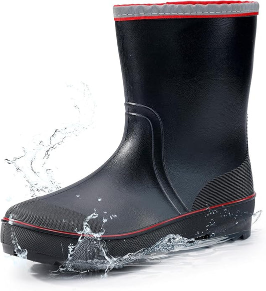 Women's Ankle Rain Boots - Slip On Waterproof Festival & Garden Shoes for Men - Comfortable Lightweight Rubber Wellies with Decorative Buckle
