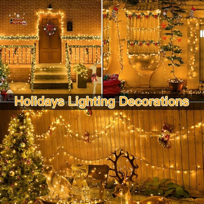 Ollny Christmas Lights, 500LED 164FT Long Christmas Tree Lights with 8 Modes Remote Timer IP44 Waterproof, Outdoor Christmas Lights for Tree House Yard Outside Xmas Decorations Warm White