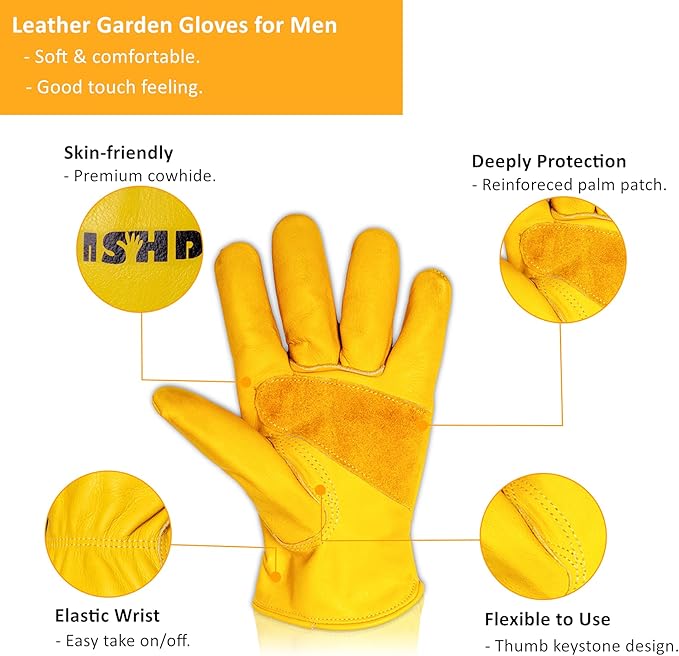 Leather Work Gloves, Puncture Proof Garden Gloves for Women, Heavy Duty Safety Working Gloves for Men