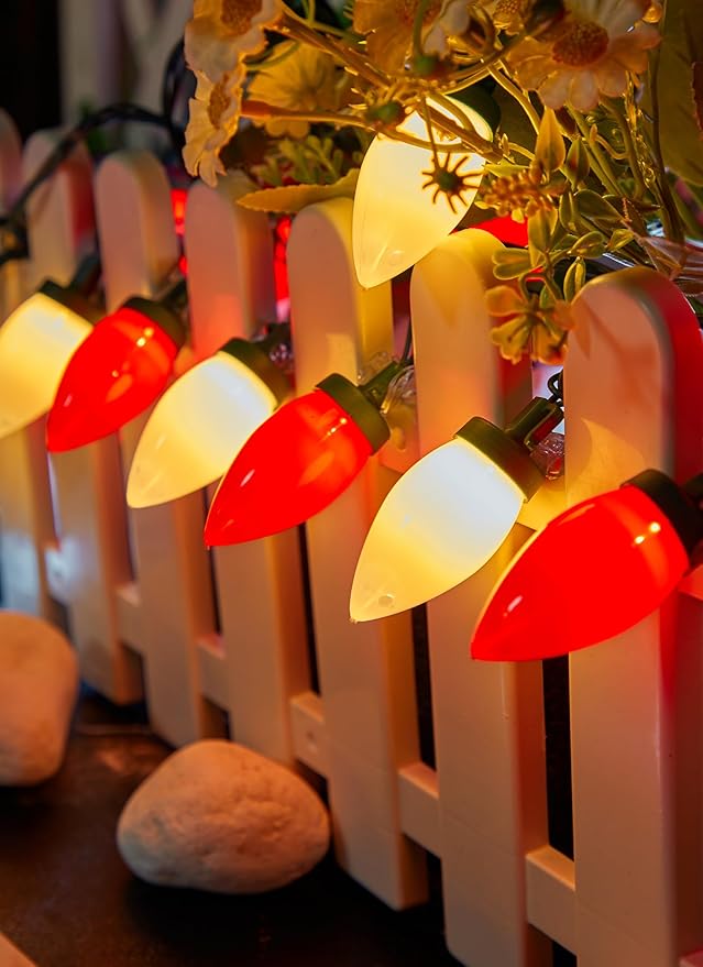 C9 Christmas Lights Outdoor Waterproof, 81 Feet 100 LED String With Timer & 8 Light Mode, Connectable Christmas Tree for Indoor Outside Roofline Patio Decorations, Red & Warm White