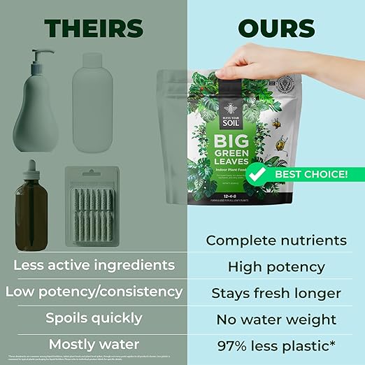 Big Green Leaves Indoor Plant Food - House Plant Fertilizer - Fast Acting Minerals +Superfood Sea Kelp | 4X More Concentrated Than Liquid Plant Food (1LB)
