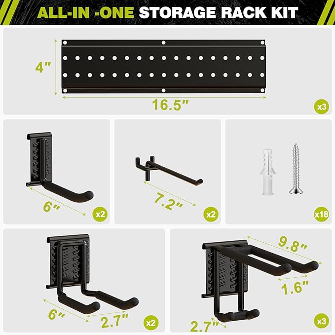 Garage Tool Organizer Wall Mount 49.5inch with 9 Hooks Ski Rack for Garden Shovel Holder Garage Wall Organizer Wall Mount Tool Holder for Rack Shovel Shed(Black)