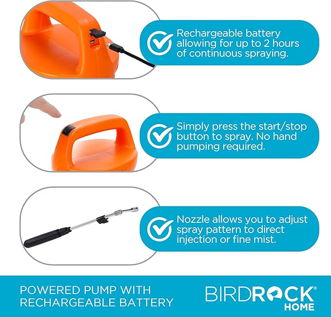 BIRDROCK HOME Garden Sprayer with Battery Powered Pump - Stainless Steel Wand, Rechargeable, Adjustable Spray, & Portable for Lawn, Garden, Plants, and Cleaning - White Translucent Body - 2-Gallon