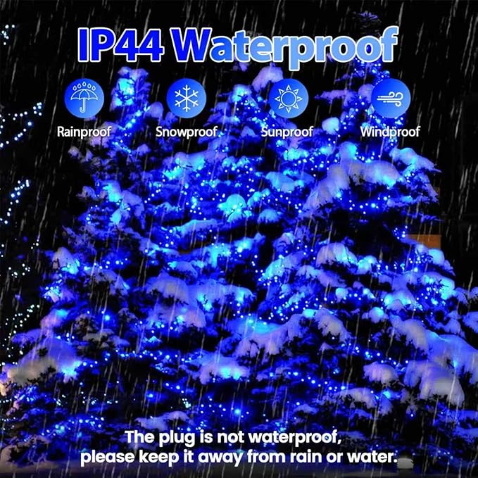 75.8 FT 200 LED Blue Christmas String Lights Outdoor & Indoor, Timer & Memory Function & 8 Modes, Extendable Ultra Bright Green Wire Mini Twinkle Lights for Xmas Tree Patio Holiday Party Garden Decor