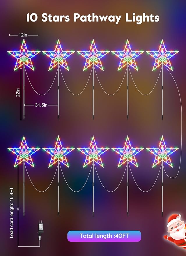 Brightown Pathway Lights Outdoor Christmas Decorations, Set of 10 Large Waterproof Stake Decorative Light for Outside Sidewalk Yard Lawn Path Walkway Driveway Marker Stake, Multicolor