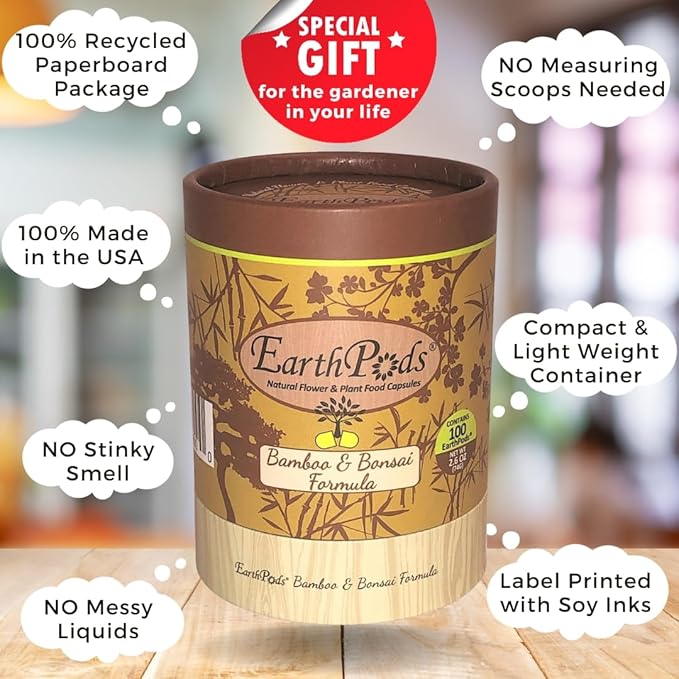 100 EarthPods - Premium Bio Organic Bonsai Tree Fertilizer Spikes - Special Formulated Money Tree & Lucky Bamboo Fertilizer - Made in USA