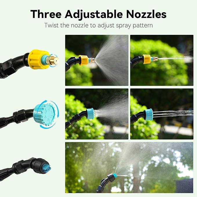 TOOVEM Electric Garden Sprayer, Portable Battery Powered Watering Wand, Rechargeable Plant Spray Mister with Telescopic Wand, 3 Adjustable Nozzles and 10ft Water Hose for Yard Lawn Weeds Plants