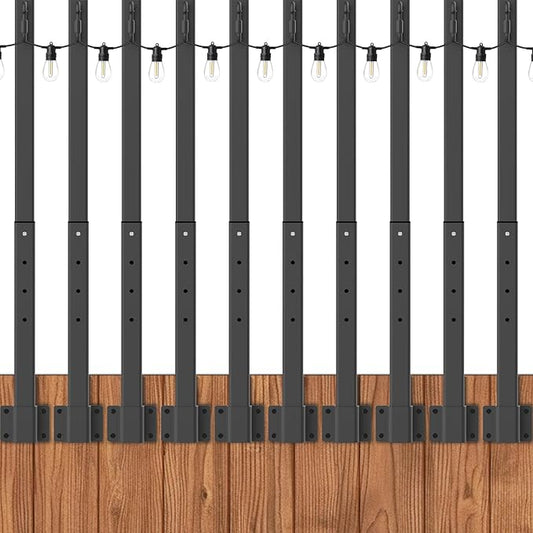 zoegi 10 Pack 2.8FT String Light Poles,Light Poles for Outside Lights with Fork,Outdoor Brackets Hanging Lights,Metal Stand for Deck Patio,Backyard,Wedding,Deck,Party