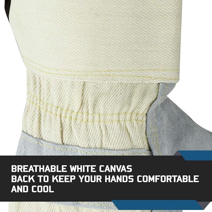 Glove Station Cowhide Leather Work Gloves for Men & Women – Work Gloves with Split Leather Palm, Rubberized Safety Cuff