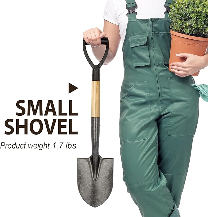 VNIMTI Shovel for Digging, Round Small Shovel with Wooden D-Handle, Metal Garden Shovel for Gardening, 28 Inches