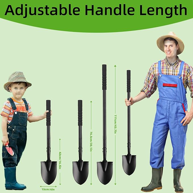 43.7Inches Small Spade Trench Shovel with Heavy Duty Steel Handle Garden Tools, Small Shovel for Digging Gardening Camping Yardwork Car, Black