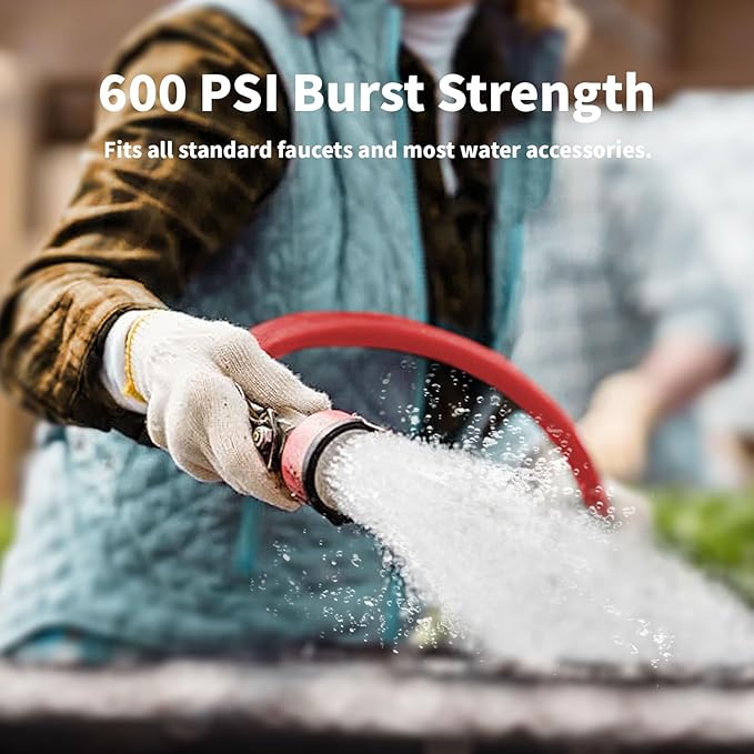 Garden Hose 100 ft x 5/8” Hot/Cold Water Hose,-50°F to 190°F,Burst 600Psi Flexible & Lightweight Upgraded Rubber Hoses,3/4” Solid Fittings for All-weather Outdoor Lawn & Garden