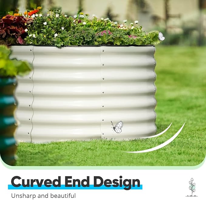 Quictent Galvanized Tall Raised Garden Bed Kit, 8x4x2 ft Oval Large Planting Box Rubber Strip Edging, for Vegetables Outdoor Strengthened by Crossbar (Beige)