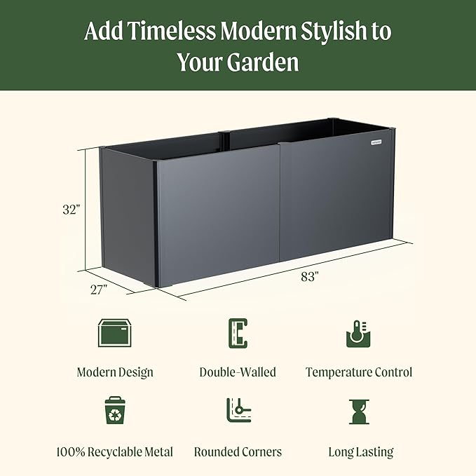 Vego garden 32" Extra Tall Raised Garden Bed, 27" x 83" Modern Raised Garden Beds Kit, Metal Planter Box for Vegetables Flowers Fruits, Umber Brown