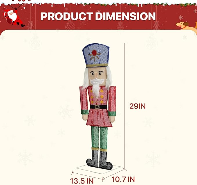 GENIMO 2D Nutcracker Soldier Outdoor Christmas Decorations, 35 Lights Pre-Lit for Holiday Decor Xmas Outside Indoor Home Lawn Yard Garden Patio Stakes Zip Ties(29 in)