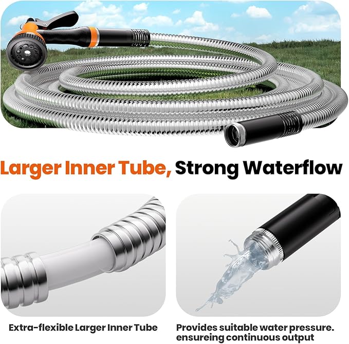 Garden Hose 50 FT, Flexible Metal Hose with 10 Function Nozzle, Kink Free, Lightweight, Durable, Crush Resistant Fitting, Easy to Coil, Puncture Proof Hose for Yard, Rv, 600 PSI 2025 New