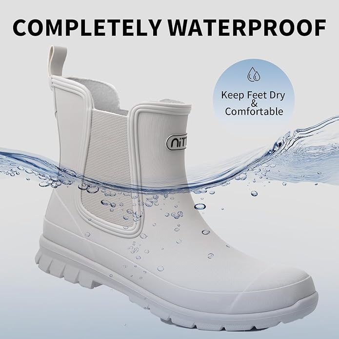 NITTI Women's Waterproof Short Rain Boots Slip-Resistant Rubber Chelsea Garden Shoes with Comfort Insole