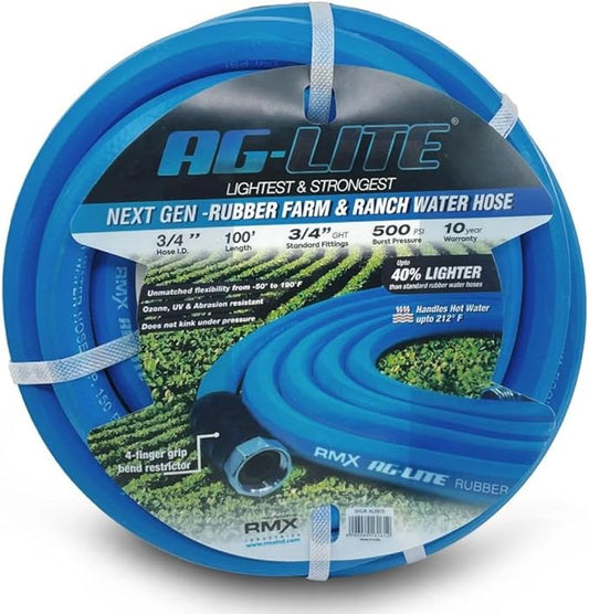 AG-LITE BSAL34100 3/4" x 100' Hot/Cold Water Rubber Garden Hose, 100% Rubber, Ultra-Light, Super Strong, 500 PSI, 50F to 190F Degrees, High Strength Polyester Braided