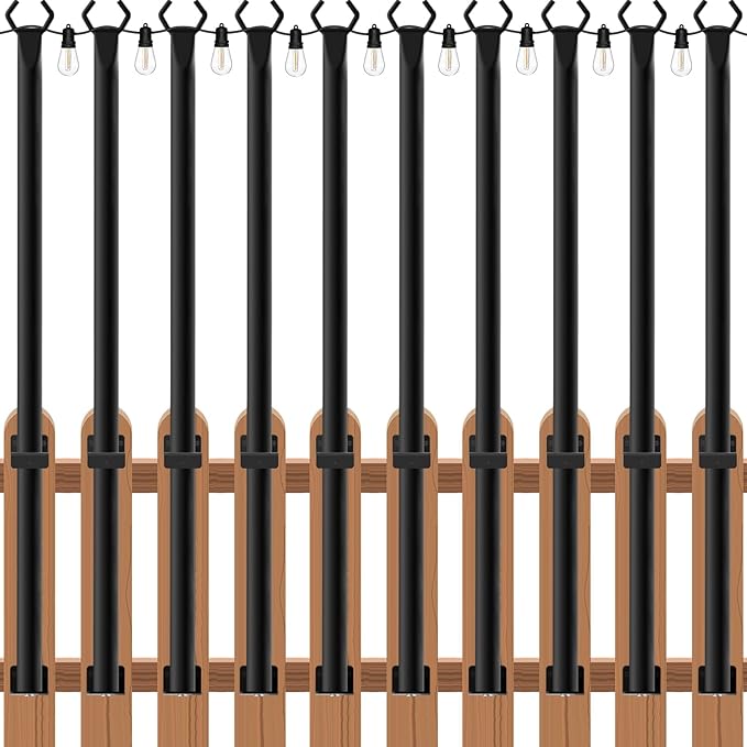 zoegi 10 Pack 5Ft String Light Poles,Light Poles for Outside Lights with Fork,Outdoor Brackets Hanging Lights,Metal Stand for Deck Patio,Backyard,Wedding,Deck,Party