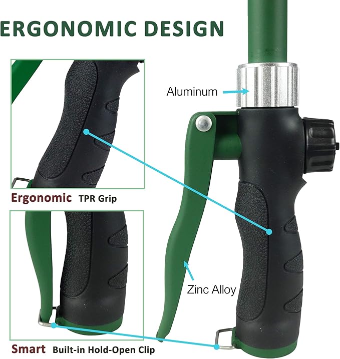 24 Inch Watering Wand With Rotating Head - Heavy Duty Ergonomic Sprayer With Trigger, Adjustable Spray Garden Hose Nozzles, Hanging Basket Wand With Flow Control, No Assembly Required