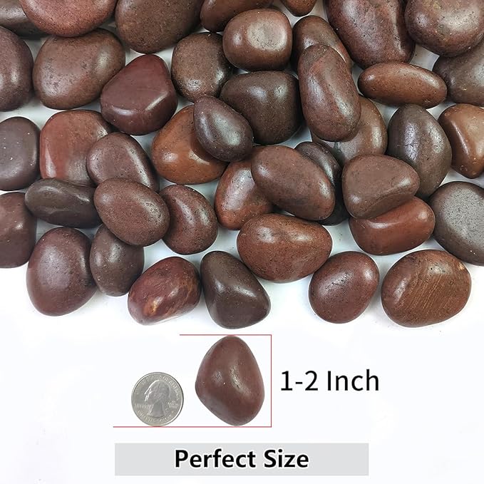 10lbs Red River Rocks, 1-2 Inch Natural Pebbles for Indoor Plants, High Polished Decorative Stones Vase Filler Fish Tank Aquariums Landscaping Garden