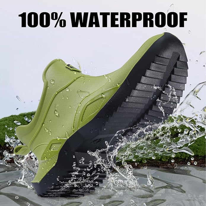 Women's Ankle Rain Boots - Slip On Waterproof Festival & Garden Shoes for Men - Comfortable Lightweight Rubber Wellies with Decorative Buckle