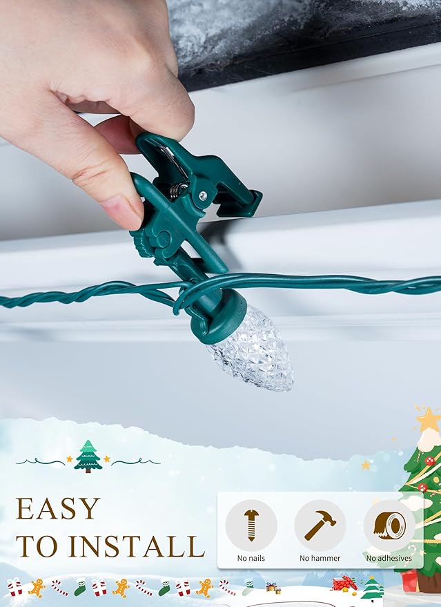 C9 LED Christmas Lights Outdoor, 68Ft 100 LED String Lights with Quick Clips, Commercial Grade Extendable Waterproof Outdoor Christmas Lights for House Outside Roofline Xmas Decor, Blue & Pure White