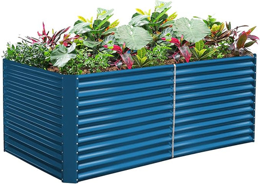 Land Guard 8x4x3ft Rectangular Galvanized Raised Garden Beds, Large-Capacity Metal Planter Box Outdoor, Durable Deep Raised Garden Bed 3ft Tall, Raised Beds for Gardening Vegetables, Royal Blue