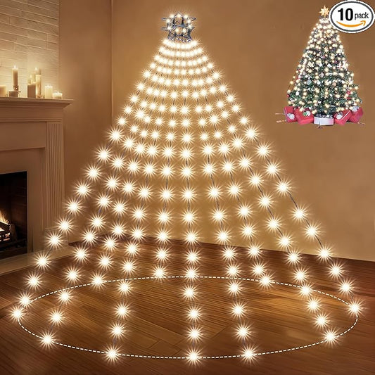 Christmas Tree Lights WarmWhite Christmas Lights Outdoor Indoor 400Led 10 Lines Christmas Light with 8 Modes and Timer, Fairy Tree Light for Wedding Home Party 6Ft - 9Ft Xmas Trees Decor(No Remote)