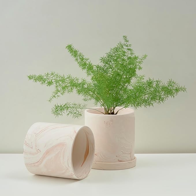 4 inch Plant Pot - Terra Cotta Flower Planters Indoor - Modern Succulents Containers with Drain Hole & Saucer, Decorate Home, Office (Pink)