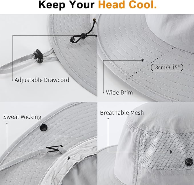 Home Prefer UPF50+ Mens Sun Hat Wide Brim Womens UV Protection Beach Bucket Hat for Fishing Hiking Snap Up Cowboy Hat