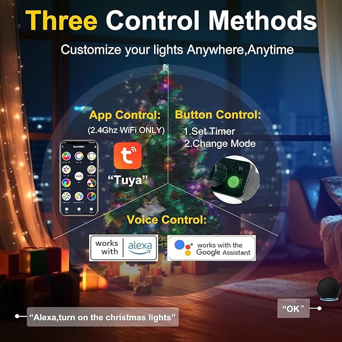 Smart WiFi LED Christmas Lights, APP-Controlled RGB Fairy String Lights, Ideal for Xmas Tree, Garden, Home, Party, Halloween Festival Deco (66ft-200LED)