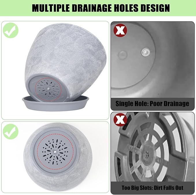 Set of 8 Plastic Planter, 10/9/8/7.5/6.5/5.7/5/4inch Plastic Planter, Flower Pot Indoor Decorative Large Plant Pot, Plant Pots Indoor with Drainage and Saucer for All House Plants (Set of 8)