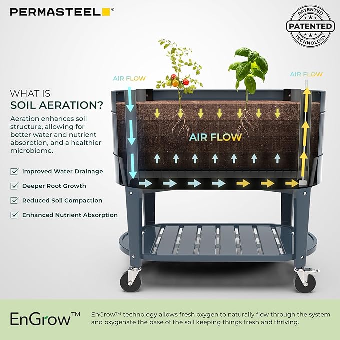 Permasteel Raised Garden Bed with Legs, 40×20×37 in, Planter Box with EnGrow™ TrueSoil™ Technology for Vegetables, Flowers, Herbs, and Fruit, Outdoor Indoor, Storage Shelf, Blue