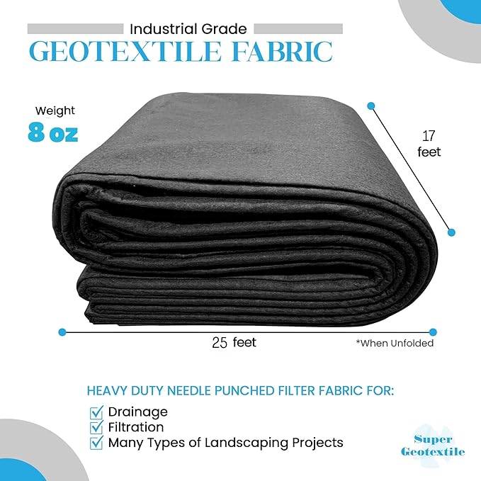 4, 6, 8 oz Non Woven Fabric for Landscaping, French Drains, Underlayment, Erosion Control, Construction Projects - 8 oz (17x25) Ships Folded