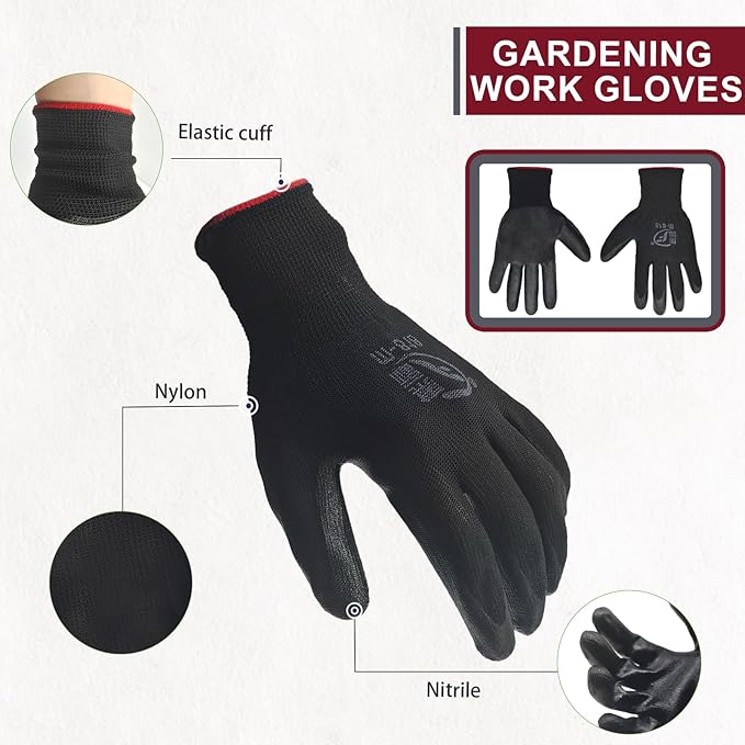 120 Pairs Gardening Work Gloves Bulk for Men Women, Breathable Nitrile Rubber Coated Garden Gloves Dipped Gripping Working Gloves for Construction, Gardening, 9.1 Inch