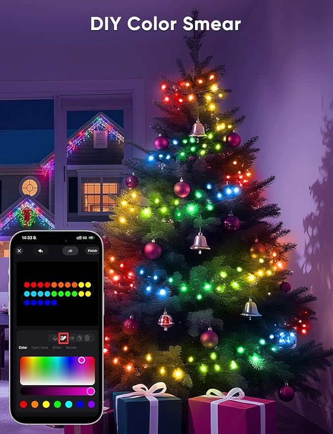 Ollny Smart Christmas Lights, 131FT 400 LED APP Control RGB Color Changing Christmas Tree Lights with Remote, Programmable DIY Musical Waterproof Decor Light with Timer for House Indoor Outdoor House
