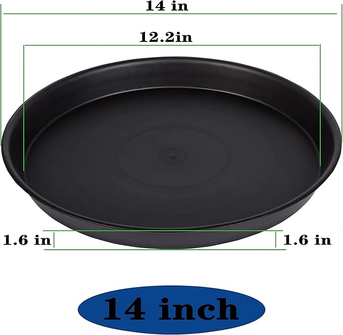 4 Pack of 14 inch Plant Saucer, Heavy Duty Plant Saucer 14 inch Round, Plastic Plant Water Tray for Pots, Plant Saucers for Indoors, Bird Bath Bowls, Pot Trays for Planter 12"/13"/14" (Black)