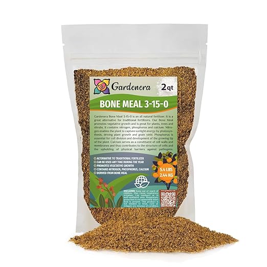 𝐁𝐄𝐒𝐓𝐒𝐄𝐋𝐋𝐄𝐑 Organic Bone Meal Fertilizer by Gardenera (4-12-0 NPK) All-Natural Plant Food Source of Nitrogen and Phosphorus for Bulbs, Gardens, Potted Plants, Trees, and Shrubs - 2 QUARTS