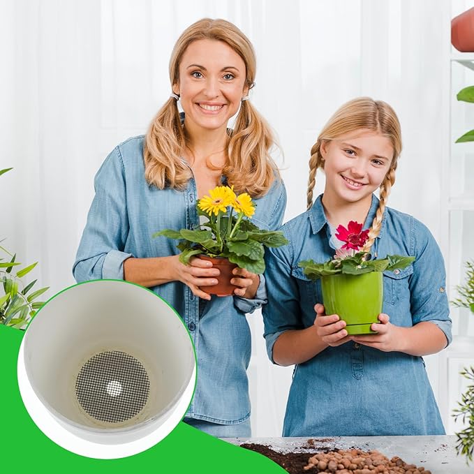 100pcs Flower Pot Hole Mesh Pad, 2 Inch Bonsai Mesh, Prevent Soil Loss, Meshes for Plant Pots, Bonsai Bottom Plant Drainage Insert for Garden Outdoor Potted Plants, Black