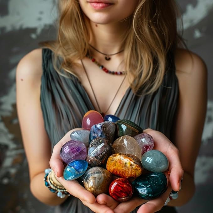 Polished Stone Set, Limited Edition, 1.8 lbs, 0.8 Inches, 25 Types of Extra Large Tumbled Gemstones and Crystals in Bulk for Healing, Reiki, Meditation, and Witchcraft