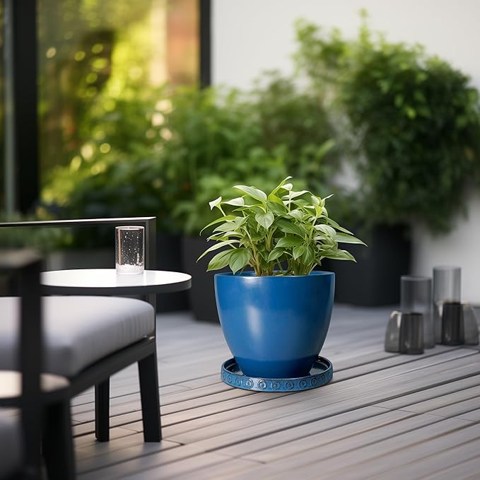 Plant Pot Saucer - 11.4 Inch Plant Saucer for Outdoors Ceramic Plant Tray for Indoors No Holes Large Plant Drip Trays Round Flower Pot Saucer Plant Dishes to Catch Water Blue