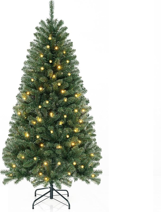 GOFLAME 6FT Prelit Artificial Christmas Tree, Hinged Xmas Tree with 568 Branch Tips, 200 Warm White LED Lights, 8 Lighting Modes, Holiday Decoration Tree for Home Office Party